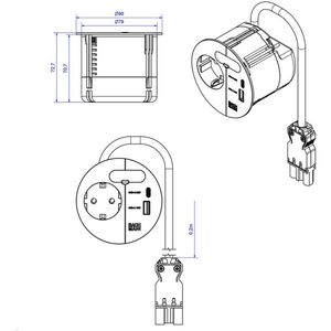 Produktbild für Einbausteckdose Bachmann Loop, mit 0,2 m Kabel