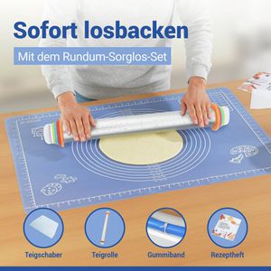 Produktbild für Backmatte Wenko mit Teigrolle, -schaber, Rezepten, aus Silikon