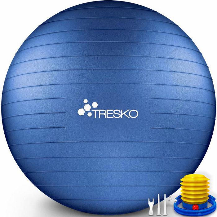 TRESKO Gymnastikball (Grau, 65cm) mit Pumpe