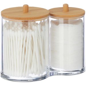 Wattestäbchenbehälter Relaxdays transparent, mit Bambusdeckel