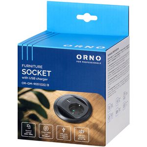 Produktbild für Einbausteckdose Orno GM-9051, schwarz, mit 1,4 m Kabel