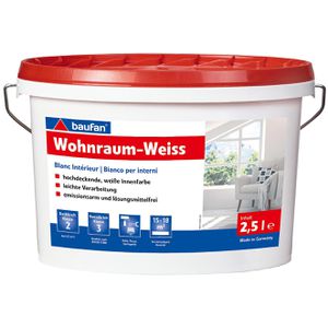 Baufan Wandfarbe Wohnraum-Weiß, weiß, Dispersionsfarbe, matt, 2,5 Liter