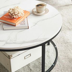 Produktbild für Couchtisch Vasagle LCT071B13, Holz / Glas, weiß marmoriert