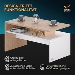 Produktbild für Couchtisch CASARIA Sacramento, aus Holz, eiche / weiß