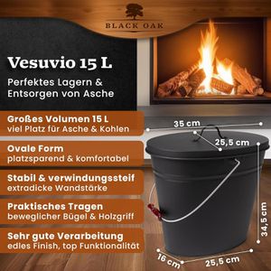 Produktbild für Ascheeimer Black-Oak Vesuvio, schwarz, mit Holzgriff &amp; Deckel