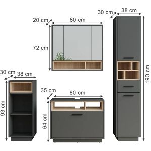 Produktbild für Badmöbel-Set Vicco Beatrice, anthrazit / sonoma eiche,4-teilig