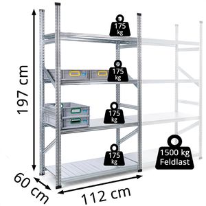 Produktbild für Schwerlastregal GEWE 610G4R, 4 Metallböden