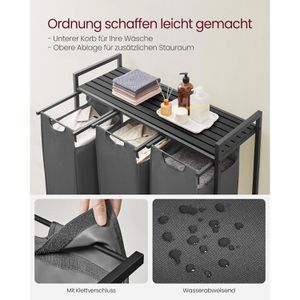 Produktbild für Wäschekorb Vasagle BLH301G01, schwarz, 3 Fächer