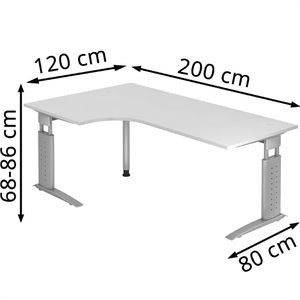 Produktbild für Schreibtisch Hammerbacher U-Serie, weiß / silber