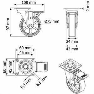 Produktbild für Möbelrolle SO-TECH RAPID 129888, mit Anschraubplatte
