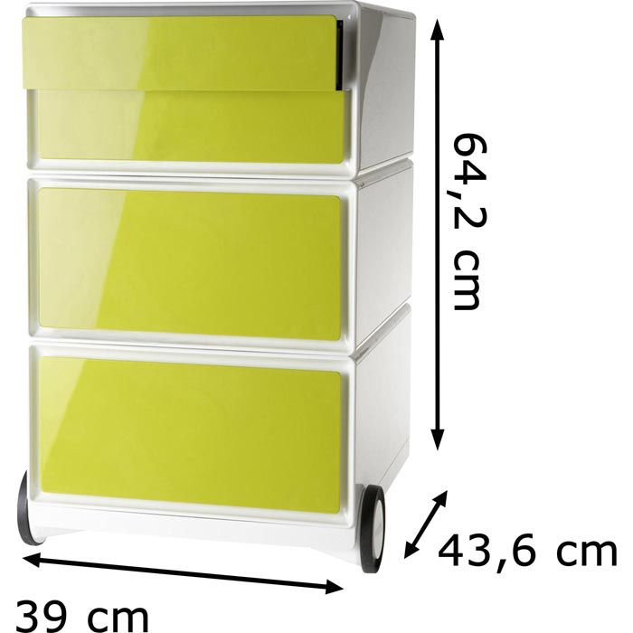 Paperflow Rollcontainer easyBox, grün / weiß, Kunststoff, mit 4 Schüben