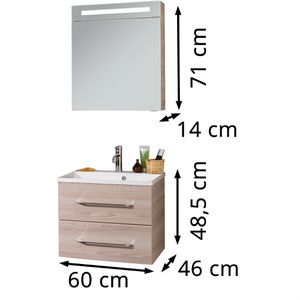 Produktbild für Waschtisch Fackelmann B.clever, mit Spiegelschrank, esche