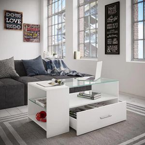 Produktbild für Couchtisch VCM Tindala, aus Glas / Holz, transparent / weiß