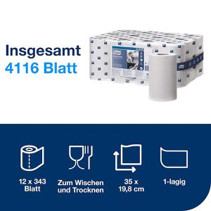 Produktbild für Putztuchrolle Tork 473252, M1, aus Recyclingpapier, weiß