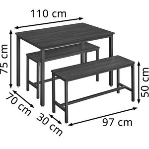 Produktbild für Esstisch Vasagle KDT070B21, anthrazitgrau, 3-teilig
