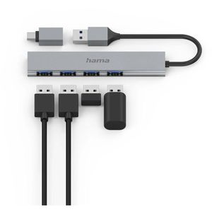 Produktbild für USB-Hub Hama Ultra Slim 200141, grau