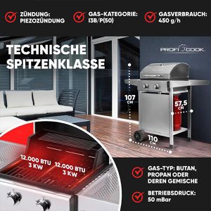 Produktbild für Gasgrill Proficook PC-GG 1309, silber, 2 Brenner