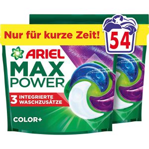 Ariel Waschmittel Max Power All-in-1 Colorwaschmittel, Pods, Color+, 2,18 kg, Waschladungen 54