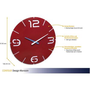 Produktbild für Wanduhr TFA 60.3047.05 Contour, Kunststoff, analog, Quarzuhr