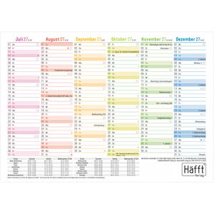Produktbild für Tafelkalender Häfft 11357-0, Rainbow, mit Ferienübersicht