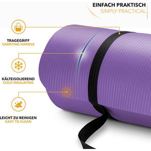 Produktbild für Yogamatte Tresko mit Tragegurt, lila, 1,5 cm stark