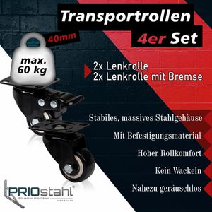 Produktbild für Möbelrolle PRIOstahl mit Anschraubplatte, 4-teilig