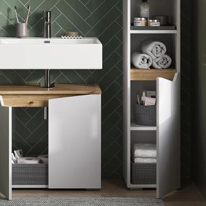 Produktbild für Badschrank Vicco Marelle, mit 4 Füßen, weiß / artisan eiche