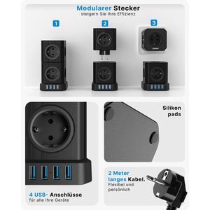 Produktbild für Steckdosenwürfel Voomy Power Cube S10, mit Schalter, schwarz