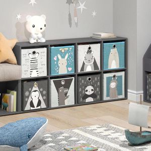 Produktbild für Bücherregal Vicco Scutum, grau, mit 8 Faltboxen
