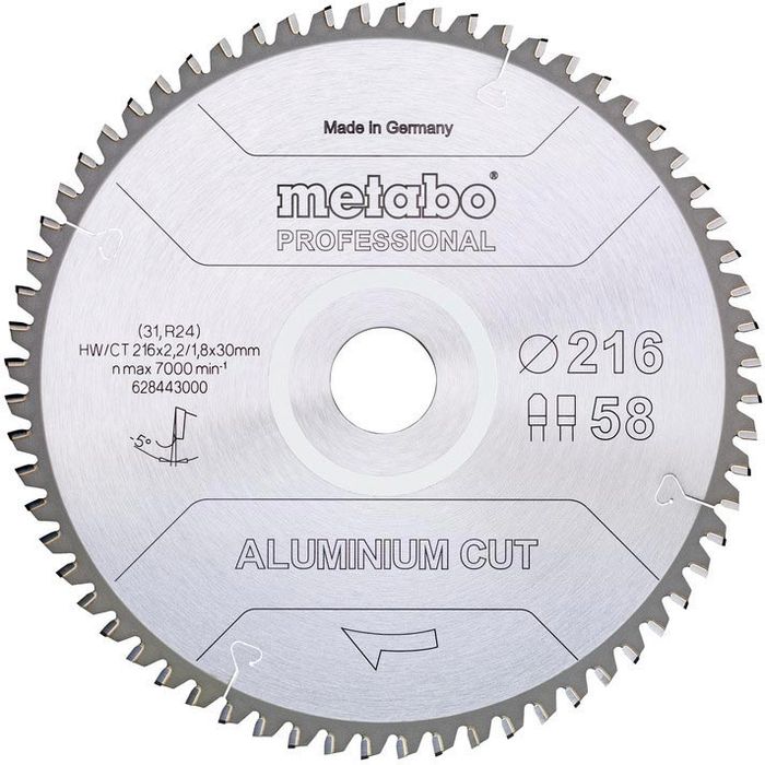 Metabo Kreissägeblatt Aluminium Cut Professional, 216 x 30mm, 58 Zähne, für  Aluminium – Böttcher AG