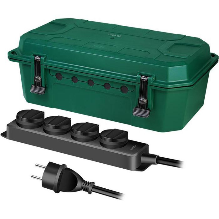 LogiLink Kabelbox LPS284, aus Kunststoff, für außen, wasserfest, grün, mit Steckdosenleiste – Böttcher AG