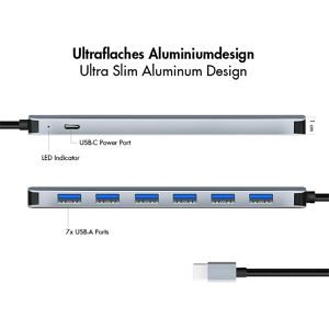 Produktbild für USB-Hub LogiLink 7-Port UA0457, grau, mit Metallgehäuse