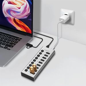 Produktbild für USB-Hub LogiLink UA0448, silber, mit Netzteil