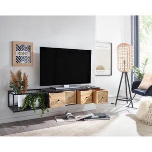 Produktbild für Lowboard Wohnling WL6.588, aus Massivholz, schwarz