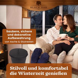 Produktbild für Ascheeimer Black-Oak Vesuvio, schwarz, mit Holzgriff &amp; Deckel