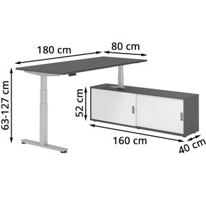 Produktbild für Schreibtisch Hammerbacher XDSM, 29870, graphit, mit Sideboard