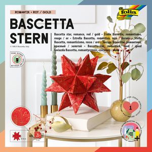 Folia Faltblätter 408/1515 Bascetta Stern Romantik, 15 x 15cm, 90g/m², rot/gold, 32 Blatt