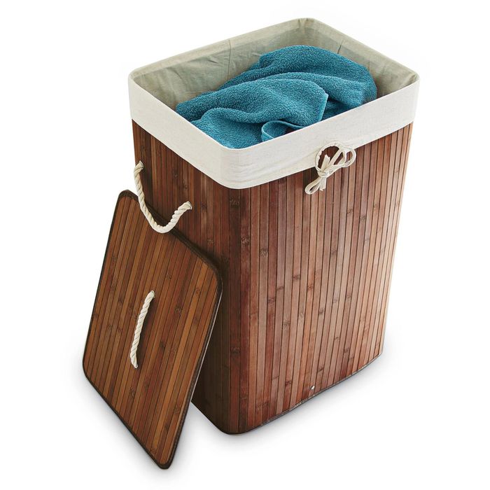 Relaxdays Wäschekorb – Deckel, AG 83 Bambus, mit x 43,5 cm Liter x 33,5 , aus braun, 65,5 Böttcher