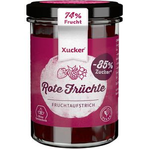 Xucker Fruchtaufstrich mit Xylit, Rote Früchte, vegan, 74,5% Frucht, ohne Zuckerzusatz, im Glas, 220 g