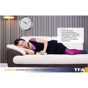Produktbild für Wanduhr TFA 60.3530, Edelstahl, analog, Funkuhr