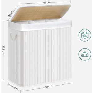 Produktbild für Wäschekorb Songmics LCB091W01, weiß, mit 3 Fächern
