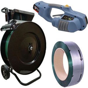 Umreifungsset Linder AKKU, PET-Band 1500 m x 15,5 mm