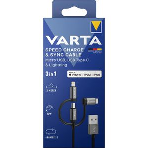 Produktbild für Ladekabel Varta Speed 3in1, schwarz, 2m
