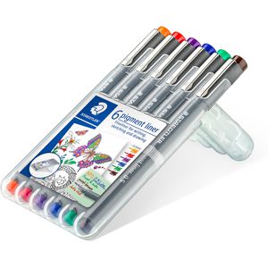 Fineliner Staedtler pigment liner, 30805-SSB6, farbig sortiert