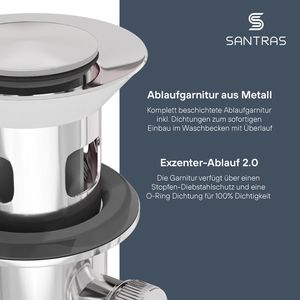 Produktbild für Ablaufgarnitur SANTRAS Premium mit Zugstange, aus Messing