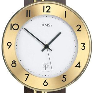 Produktbild für Wanduhr AMS 5266/1, Nussbaum, Messing, analog, Funkuhr