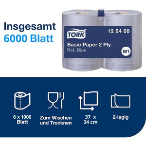 Produktbild für Putztuchrolle Tork 128408, W1, aus Recyclingpapier, blau