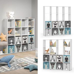 Produktbild für Bücherregal Vicco Karree, weiß, mit 8 Faltboxen