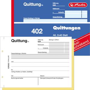 Quittungsblock Herlitz 402, fälschungssicher, MwSt. separat