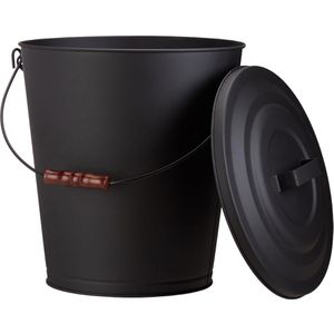 Ascheeimer Relaxdays 10022305, schwarz, mit Holzgriff & Deckel